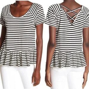 Lucky Brand Stripe Criss-Cross Back Peplum Top Small NWT